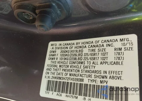 2015 Honda Cr-V Ex-L from USA, damaged, VIN 2HKRM3H72FH559088